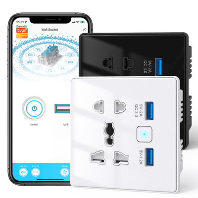 Tuya Wifi Wall Smart Socket Glass Tempered Fast Charger 3.0 USB สมาร์ทโฮม อัตโนมัติ Google Home Alexa ทั่วไป สหรัฐอเมริกา สหภาพยุโรป สหราชอาณาจักร