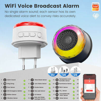 buy Tuya Wifi Smart Siren for Home Security เซ็นเซอร์เตือนเสียงและแสง EU US UK Plug Smart Home Life APP สําหรับการสั่นสะเทือน CO VOC PIR เซ็นเซอร์การอยู่ของมนุษย์ การผลิตออนไลน์