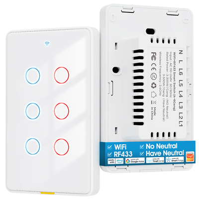 ราคาดี Tuya WiFi Switch Timing 6 Gang Voice App Alexa Google Home ไม่มีสายไร้สาย WiFi RF433 US ไลท์สวิตช์ สมาร์ทโฮม ออนไลน์
