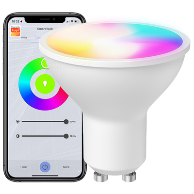 ราคาดี Smart Bulb RGBCW 5W โคมไฟที่สามารถปรับความสว่างได้ ระยะไกลทํางานกับ Alexa Google Home Tuya GU10 WiFi Smart Light LED Bulbs ออนไลน์