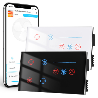 ราคาดี Tuya WiFi Smart Light 4 gang Switch ระดับเพดาน Fan Speed Control Timer เสียงพลังงาน มอนิเตอร์ รองรับ Alexa Google Home Tmall Genie 100-240V ออนไลน์